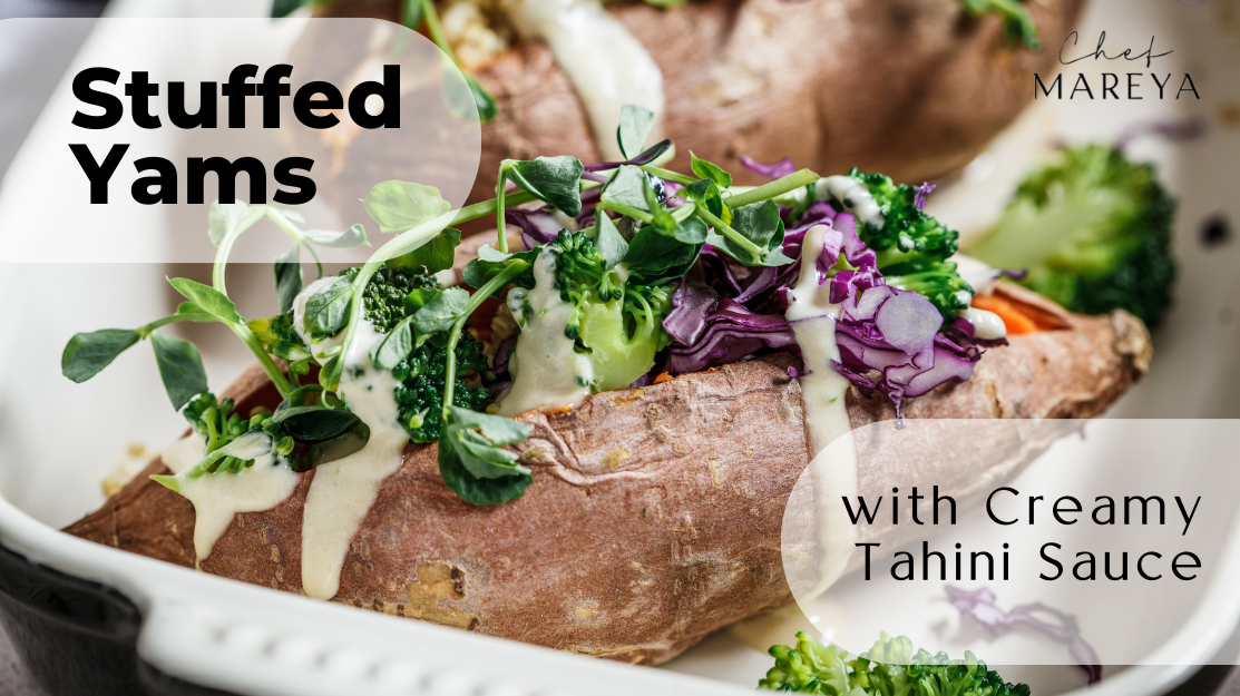 Stuffed Yams with Creamy Tahini Sauce